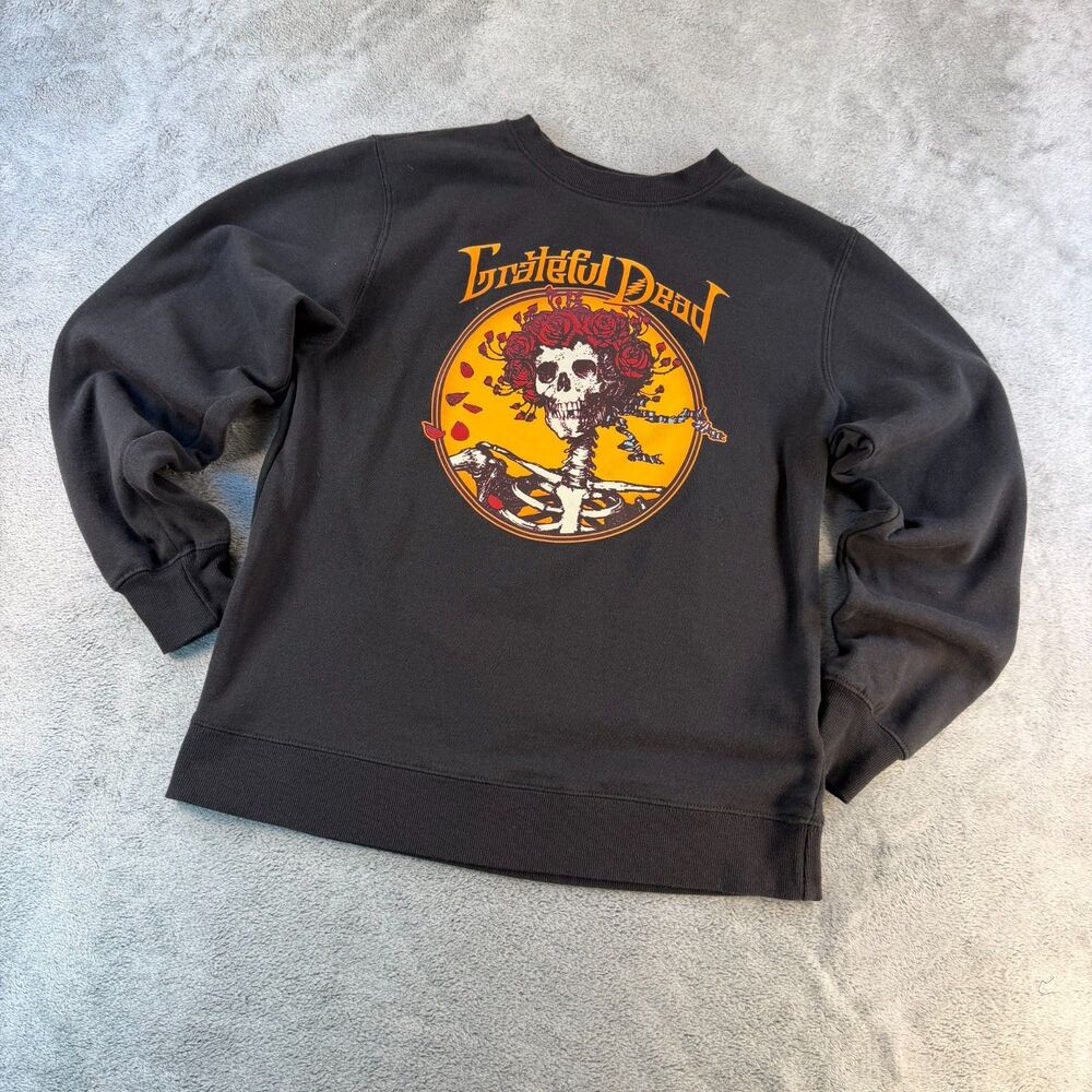 Grateful Dead Bertha Skeleton Roses Black Crewneck Sweatshirt S